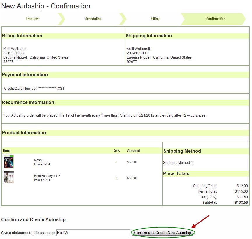 Finally, choose a name for your Autoship order and click the