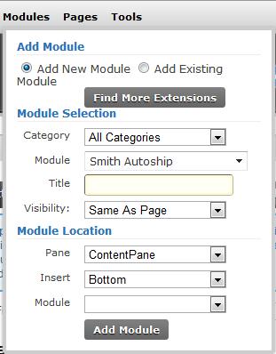 Step 9 Create a new page in your DNN portal and add the Smith Autoship module to the page. III.