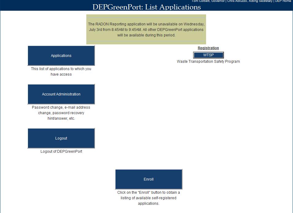 DEPGreenPort: List Applications Click WTSP IF WTSP is NOT in the upper right corner follow these instructions: Click: Enroll On the right under