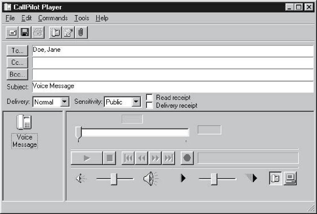Recording a You can record a voice from the CallPilot Player. The you record can be a new, a reply to a received, or an introduction to a forwarded.