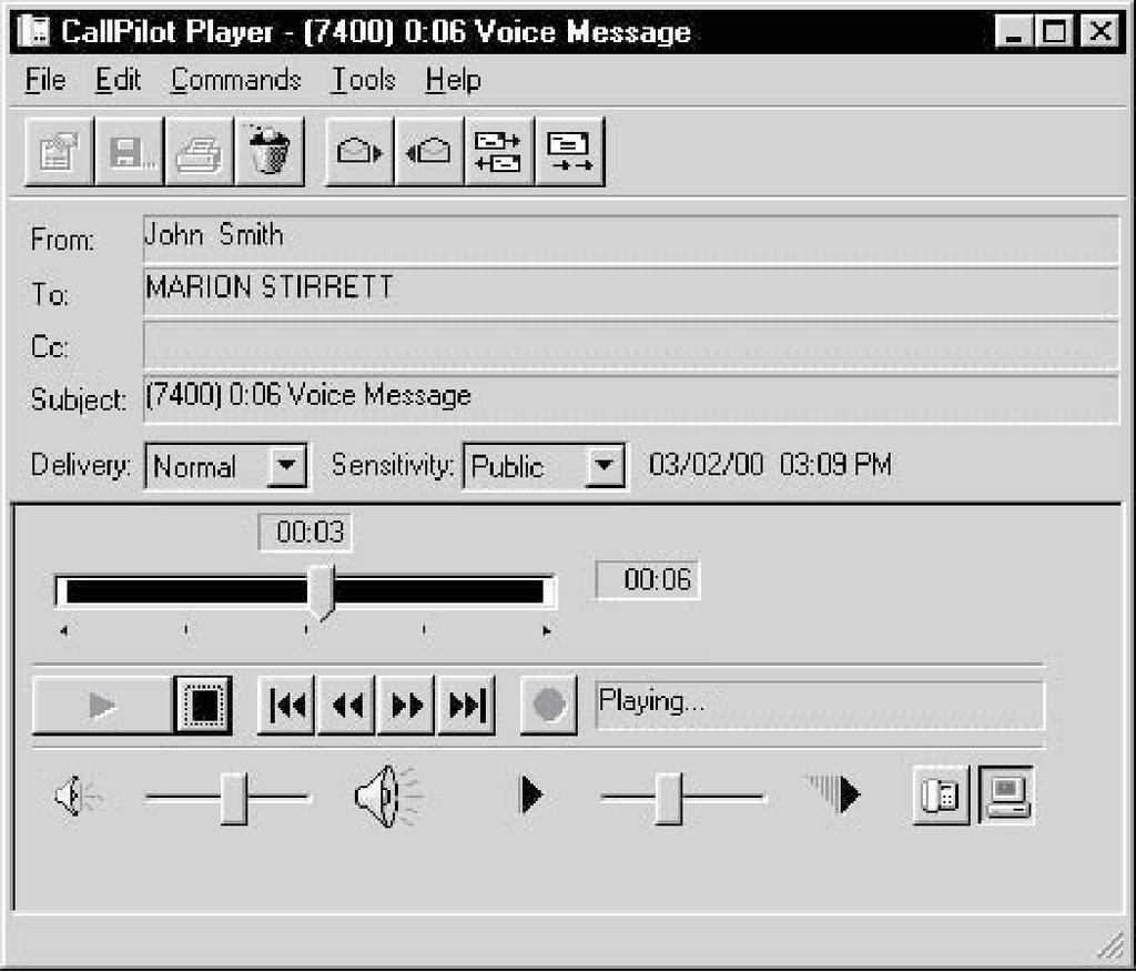 Playing a To play a voice To open a voice, double-click the line. The CallPilot Player appears.