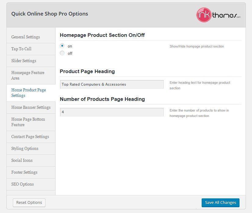 Homepage Product Page Setting - From here you can manage the default homepage product section.