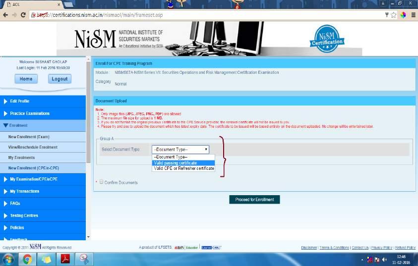 Step 5: Enrollment Select the category Upload the required documents as per the