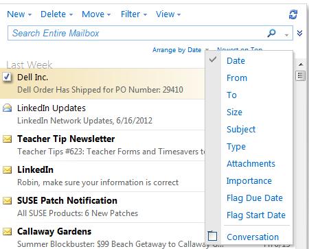 Folders: In your folders list you will find such items as your calendar, contacts, deleted items, drafts, inbox, notes and sent items.