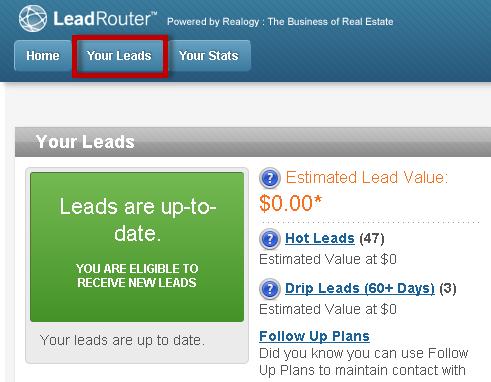 top of the home page. The second way is to click the Your Leads button on the top menu bar.