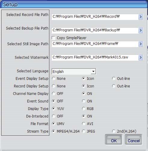 PC Client Introduction Figure 4.6. Program Environment Setup Screen 1. Recroding file saving path : When the recording is to be made on RAMS program, recording file saving path needs to de determined.
