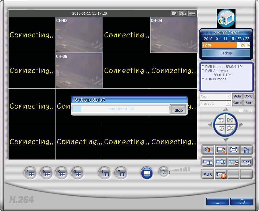 PC Client Introduction button is pressed, then the back up stops. Figure 4.16. The screen display, showing the backup of CH2, CH4, CH6 screens saved on DVR. 4.4.10.