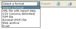 6. Click on a format then select Export. 7. The report will be exported into the format selected and will open in a separate window. 8.