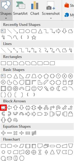 Figure 22 - Illustrations: Shapes 3. A drop-down window will appear with a library of shapes to choose.