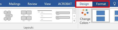 accessing the SmartArt Tools tab. The following explains how to access the Design and Format tabs: 1.