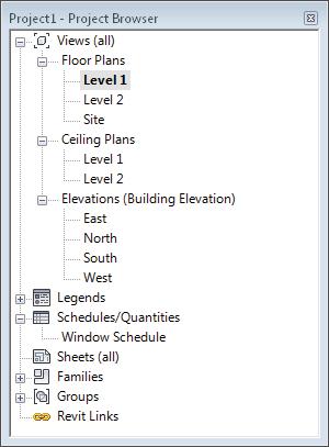 1-18 Autodesk Revit Architecture for Architects and Designers The Project Browser can be organized to group the views and sheets based on the project requirement.