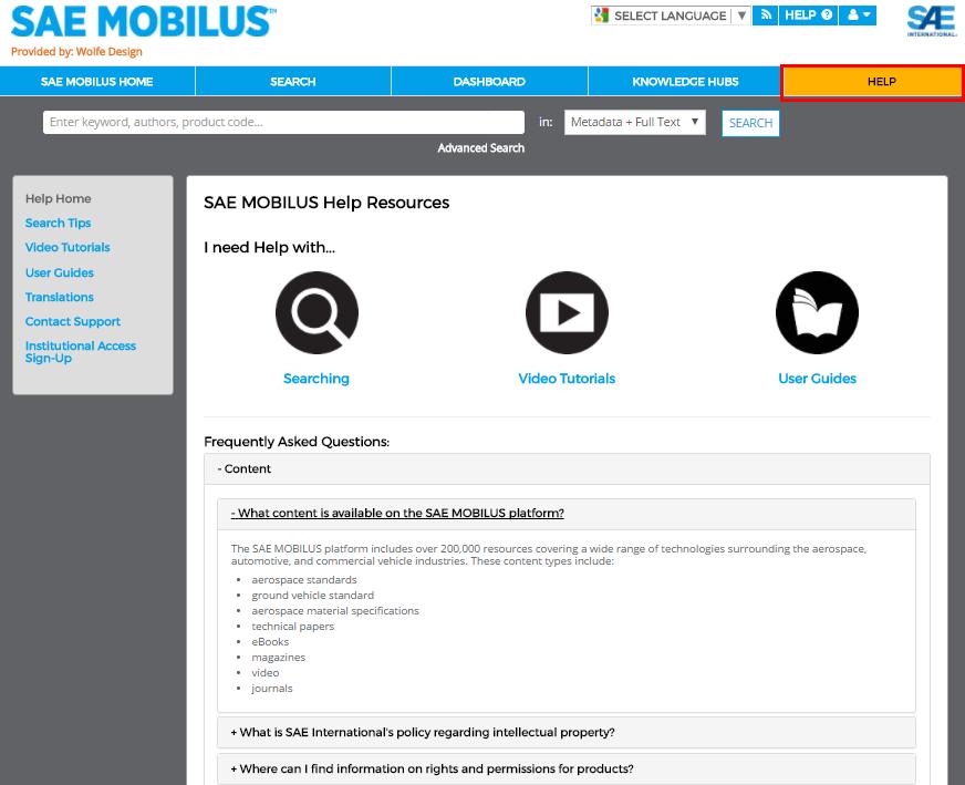 8 HELP PORTAL A Help Portal has been created to assist with the SAE MOBILUS platform.