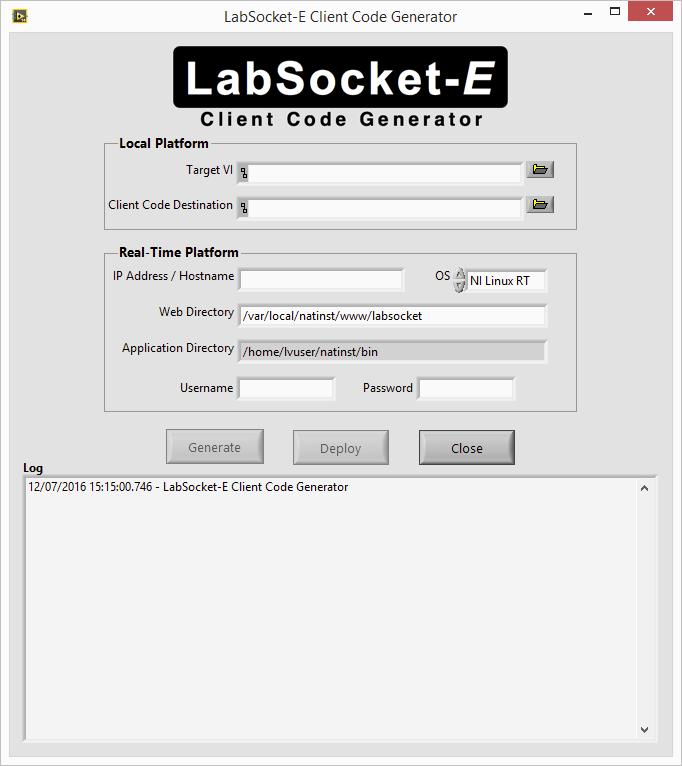 6.2 Generate and Deploy Browser Client The LabSocket-E Client Code Generator performs two functions. First it generates the browser client and second it deploys the code to the real-time platform.