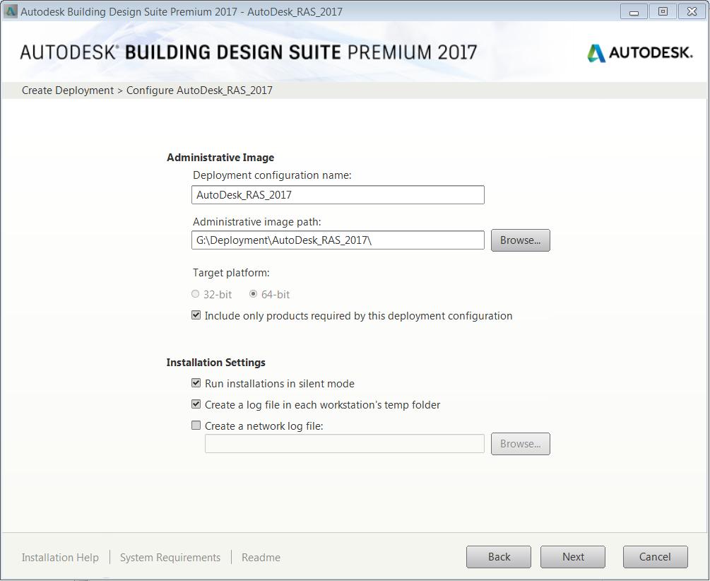 Creation of Autodesk packages in Autodesk 2016/2017 design suite packages Configure deployment Type in your deployment configure name and