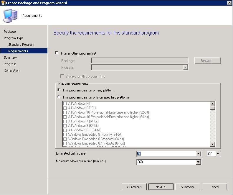 SCCM packages creation