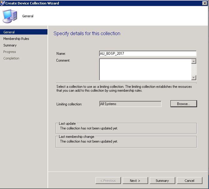 SCCM packages creation Create new device collection