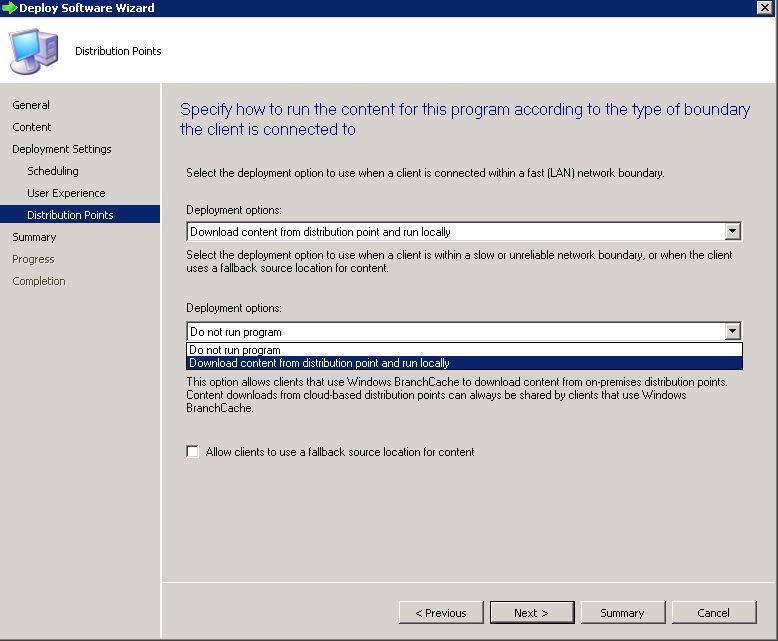 SCCM packages creation Specify how to run the content for this