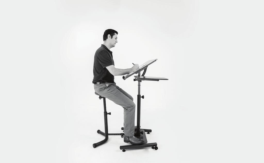 Tips for Use The Teeter Sit-Stand desk can be angled for drawing, drafting and writing or positioned horizontally to accommodate a laptop or tablet.