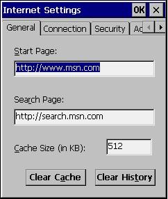 4.6 INTERNET EXPLORER SETTINGS The Windows CE operating system is preloaded with Internet Explorer.