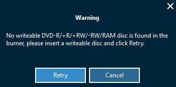If you click Cancel button on the Warning window that shows you the inserted disc is not empty, Leawo Prof.
