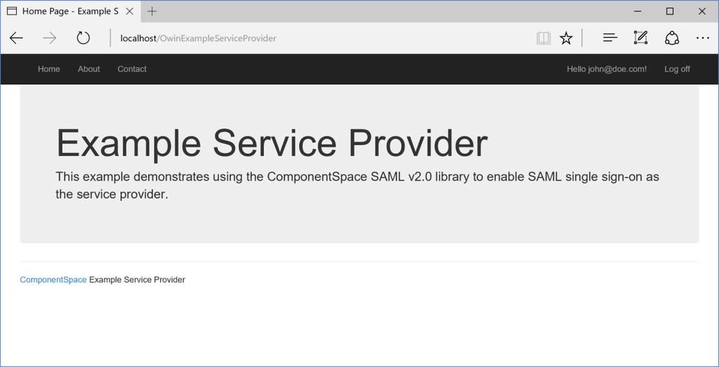 Figure 28 OWIN Example Service Provider Home Page 10.3.