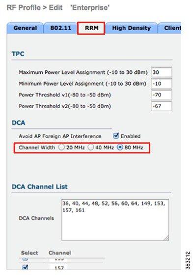 High Density Experience Features Added in Release 8.0 Dynamic Channel Assignment in RF Profiles Assigning Channel Width to an RF Group Different channel widths can be assigned to different RF groups.
