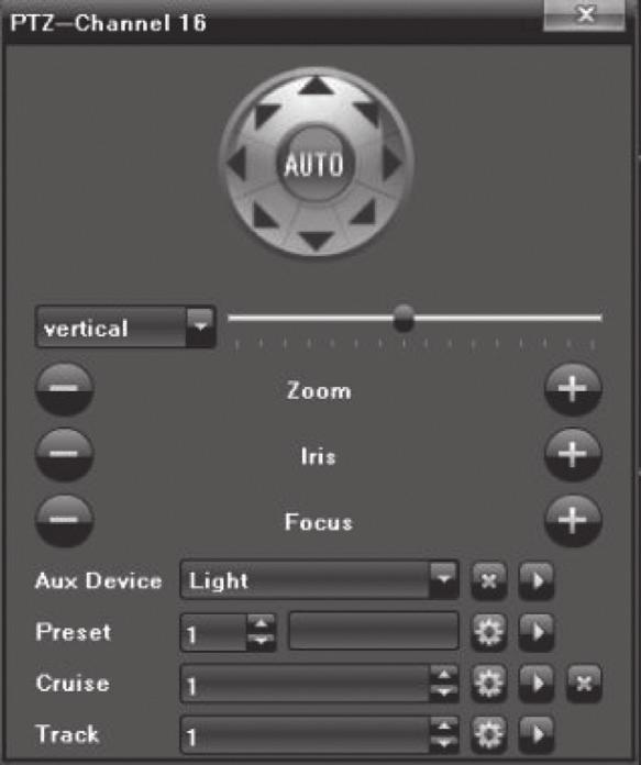 6. PTZ Control PTZ (Pan Tilt Zoom) is located on the Main Menu and can be used to set the controls for cameras equipped with the Pan-Tilt-Zoom feature.