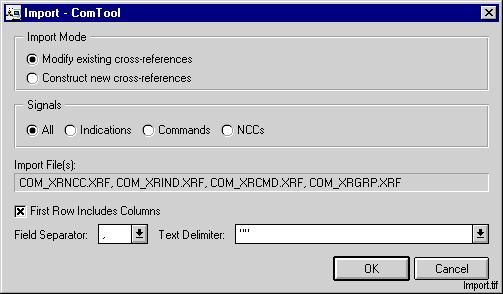 1MRS751858-MEN MicroSCADA Pro COM 500 *4.1 The Import operation can be started from the menubar by selecting Cross- Reference > Import, which opens the Import dialog shown below.