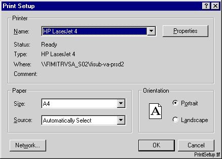 -3 Page Setup dialog Print setup Printer settings can be changed by selecting