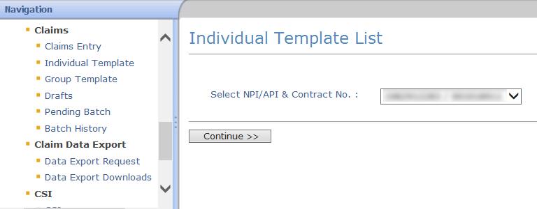 2) Choose the appropriate NPI or API and contract number from the NPI/API