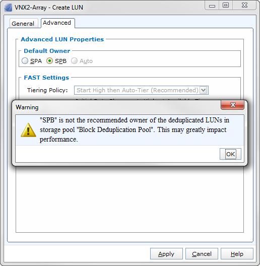 If the user changes the Default Owner to the peer SP in VNX OE for Block version 05.33.000.5.072 and later, the message shown in Figure 8 is displayed.