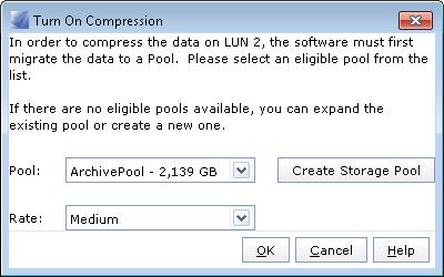 Figure 31. Destination Pool Selection for Classic LUN Compression All currently eligible pools are listed in the Pool drop-down menu.