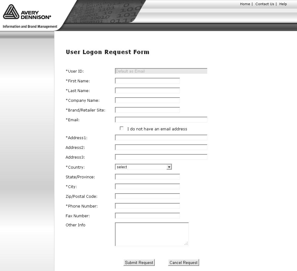 Accessing the Avery Dennison Web Services Web Site 4 Complete the form with the