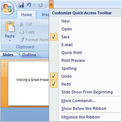 powerpoint 8 Final tips: 1. Be sure to do a spell check. From the Review ribbon group, click the Spelling icon. 2. Test the slide show, including transitions, hyperlinks, sound, etc. 3.