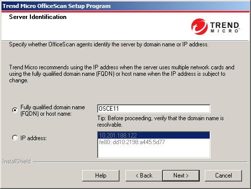 Upgrading OfficeScan Server Identification FIGURE 3-19. Server Identification screen The selected option on this screen applies only when performing a remote fresh installation.