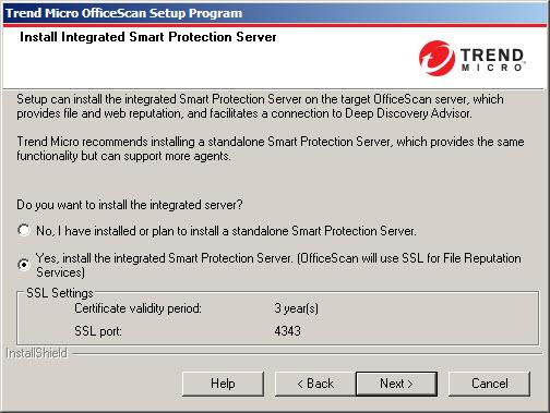 OfficeScan Installation and Upgrade Guide FIGURE 3-23. Install Integrated Smart Protection Server screen Setup can install the integrated Smart Protection Server on the target endpoint.