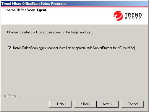 Installing OfficeScan Before allowing remote installation to proceed, Setup needs to first determine if the selected target endpoint(s) can install the OfficeScan server.
