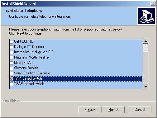 Select Yes, configure syntelate Telephony. Click Next. 9.