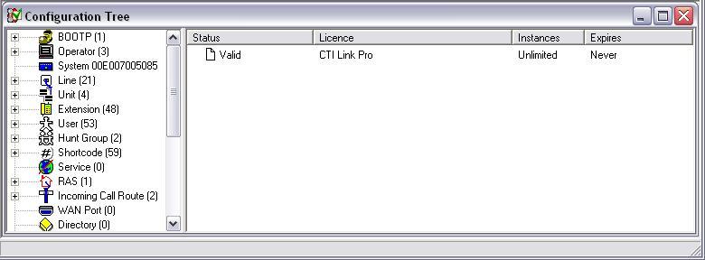 Install Licenses 5. In the Manager window, go to the Configuration Tree and double-click License to open the list of licenses installed in the IP Office system.