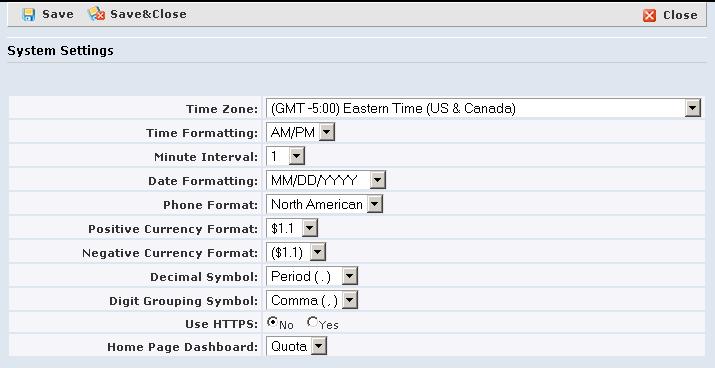 System Settings The System Settings window allows you to set your time zone, date formatting, format for phone numbers,