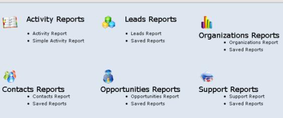 Reports Luxor CRM offers a series of reports based on the information it houses. To view the available reports, click Reports on the left-hand navigation pane.