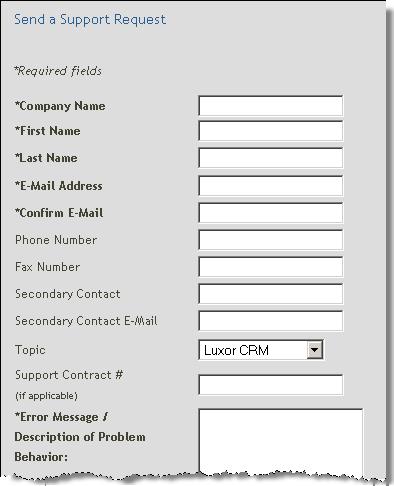 Contacting Technical Support To receive technical support, access the Luxor CRM website and click