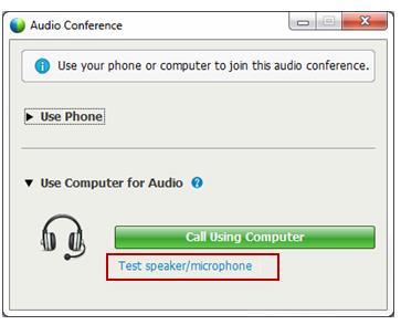 After setting up and testing your audio, click Call