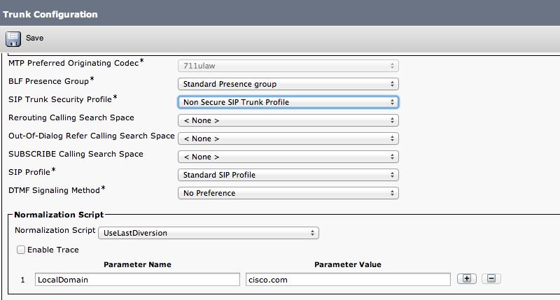 Setting a Script Parameter Access Unified CM Admin Set on the SIP Trunk Configuration page Must know the Parameter Name from the script