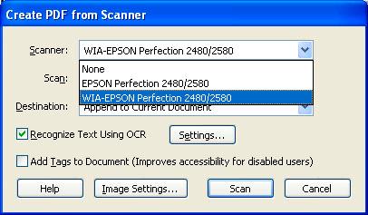 (Or click on the Create PDF button in the toolbar and select From Scanner.) A Create PDF dialog box will appear.