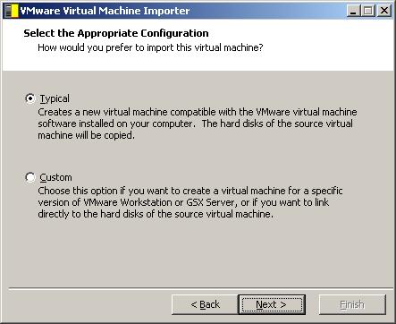 Confirm the Virtual Machine Importer wizard and click Next. Welcome to the Virtual Machine Importer 4. Select the configuration and click Next. Typical This configuration is appropriate for most use.