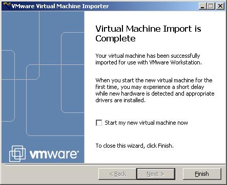 VMware Virtual Machine Importer User s Manual When the migration is complete, the Virtual Machine Importer displays a completion dialog. Virtual Machine Migration Has Completed 10.