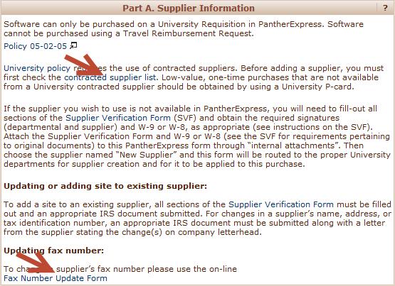 Placing Orders using the Software Form The information on the left side of the form also contains hyperlinks.