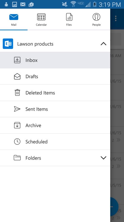 New email - Email list filter - Email - view messages Calendar - view