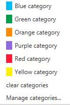 CATEGORIES OWA allows you to set a Category for each message. Categories are colored markers which can be applied to messages, contacts, calendar items etc.